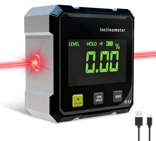 Goniometro Digitale Magnetico a 4 Lati, Livella Digitale Type-C con Display LCD, Livella Laser Impermeabile per Lavorazione del Legno, Seghe da Banco, Applicazioni di Sospensione