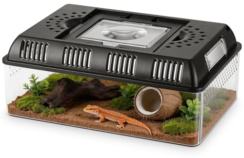 HSUCCCT Faunarium Flat Home Plastic Reptile Terrarium, Ideal for Temporary Housing, Quarantine, and Transport, Transparent Plastic Door for Easy Access
