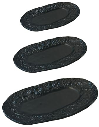 TISHITA 3 Piezas Platos Miniatura Accesorios de Casa de Muñecas Vajilla Decorativa de Aleación Adecuado para Juegos de rol Exhibición en Mesa, Negro