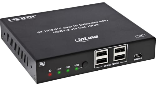 Inline HDMI KVM Extender Over IP Ricevitore 4K 60Hz 100m | Ricevitore per HDMI KVM over IP, 4K 60 Hz, USB 2.0, IR, fino a 100 m, solo con trasmettitore 57886I