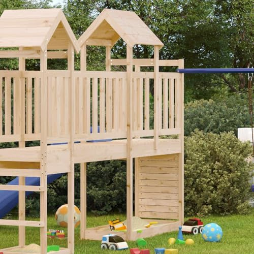 Ziaphsol Tour de Jeu extérieure Marron en pin Massif 53 x 110,5 x 214 cm avec Toboggan balançoire Escalade cabane Module pour Jardin Enfant activité récréation