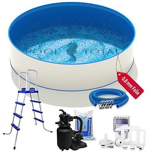 POOL Total Set Komfort+ Ø 3,00 x 1,20m Folie 0,8mm/ Poolset Schwimmbecken Filteranlage, Skimmer, Leiter