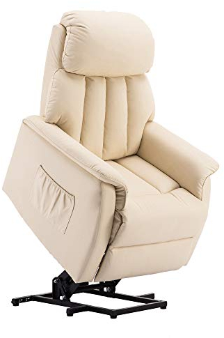 M MCombo Fernsehsessel mit Aufstehhilfe Elektrisch, Relaxsessel mit Liegefunktion, Seniorensessel für Wohnzimmer, TV Sessel mit Liegefunktion bis 140°, mit USB 7299 (Kunstleder, Cremeweiß)