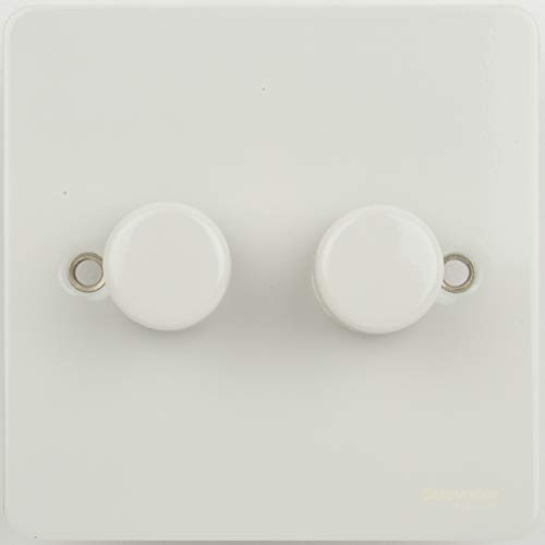 Schneider Electric Ultimate Flat Plate - Double 2 Way Dimmer Light Switch, Main & Low Voltage, 250W/VA, GU6222CPW, Painted White