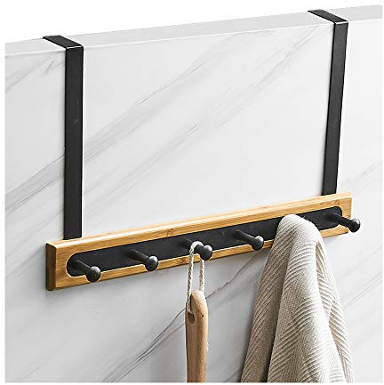 SHUGUANG Türhaken, Kleiderhaken, Hakenleiste mit 6 Haken Mantelhaken Edelstahl und Bambus Wandhaken Handtuchhaken, Garderobenleiste für Jacken, Mäntel, Handtaschen, Schals