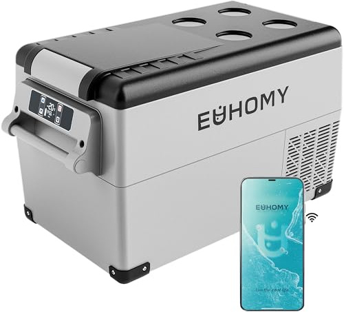 EUHOMY 12 volt bilkylskåp, 38 kvarts (35 L) bilkylskåp elektrisk kylare APP-kontroll, 12 V kylskåp --15 °F~20 °F med 12/24 V DC och 110-240 V AC, bärbart kylskåp för camping, resor, husbil, lastbil,