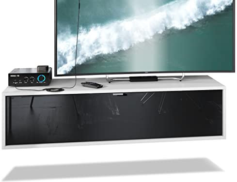 Vladon TV Board Lana 120 Hängeschrank Lowboard 120 x 29 x 37 cm, Made in Germany, Korpus in Weiß matt, Fronten in Schwarz Hochglanz | Große Farbauswahl