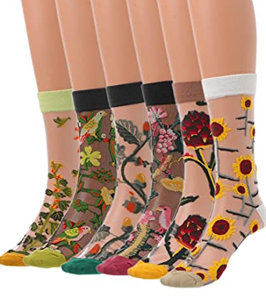 IYOU Sheer damstrumpor elastisk vintage blomma hög fotled tunna strumpor glas silke sommarstrumpor för kvinnor och flickor, Blandade färger - A, 10-11