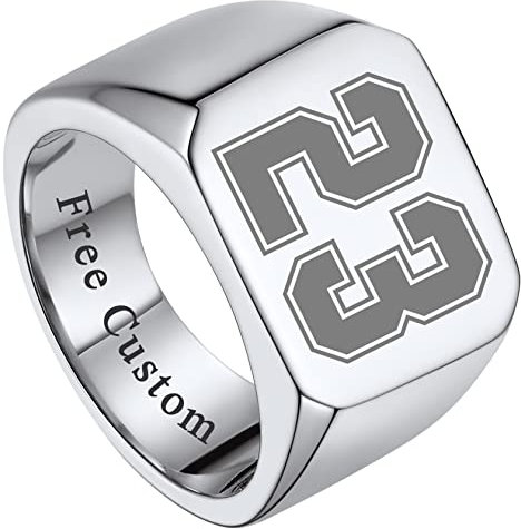 ChainsHouse Personalisierter Fingerring mit Sportnummer DIY Ring Damen Herren Quadrat Bandring Benutzerdefiniert Sportlernummer Ring für Weihnachte Valentinstag