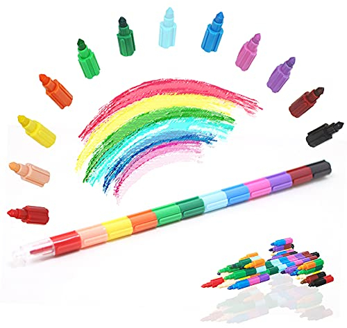 ICEPAPA, Wachsmalstifte Mitgebsel, 10 Stück Stapelbare Buntstifte Kinder, ideal als Mitgebsel Kindergeburtstag, Kleine geschenke für kinder und Mitbringsel Kindergeburtstag (12 Farben in 1)