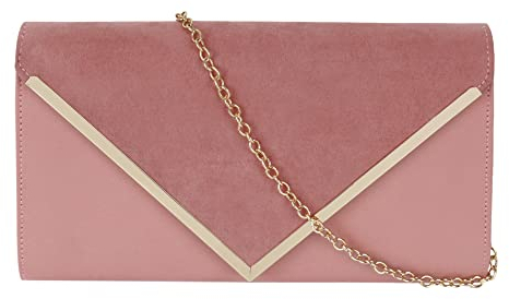 MEGAUK Damen Clutch Samt Abendtasche Elegante Handtasche Envelope Tasche Unterarmtasche mit Kette für Hochzeit Wedding Prom Party, Rosa
