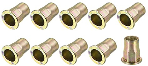 METALLIXITY Remache Tuercas (M10) 20uds, Carbono Acero Medio Hexagonal Roscado Inserción Tuercas para Muebles Mecánicos Sujetadores, Dorado Tono | Carbono Acero Medio, Hexagonal, Roscado, para Muebles Mecánicos Sujetadores