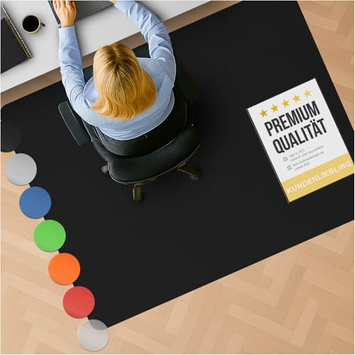 Bodenschutzmatte Chroma aus PE-Kunststoff - Stuhlmatte 90x120 cm Schwarz | Bunte Schutzmatte für Hartböden - kratzfeste Bürostuhl Unterlage - zuverlässiger Bodenschutz im Büro & Kinderzimmer