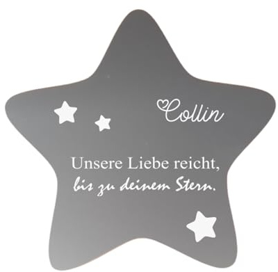 Erinnerung an EIN Sternenkind | Stern aus Plastik grau 17 x 17 cm | Grabdeko Kindergrab/wetterfest