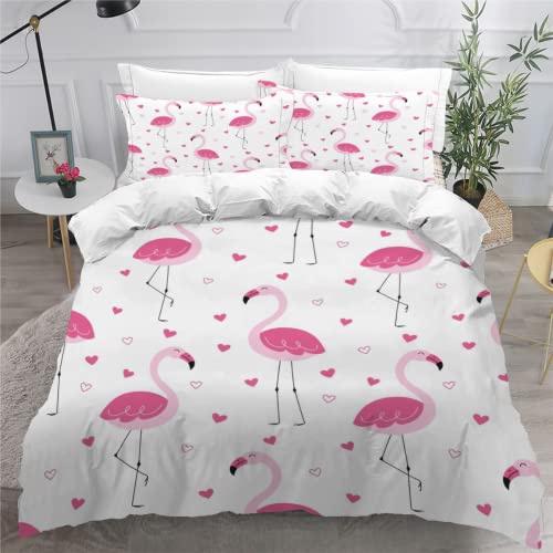 KEPOLA Bettbezug 3D Druck Mikrofaser 135x200 Flamingo Kawaii Kuschelig Bettwäsche Sets Jungen Und Kinder Mädchen 3 Teilig Rosa Tier Mit Reißverschluss Und 2 Kissenbezug 80x80