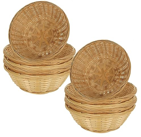 ZOFUN 12 Pcs Bamboo Bread Baskets for Table, 20 cm Round Bread Basket Woven, Firm & Non-toxic Restaurant Breads Baskets, Vintage & Stackable Food Baskets for Kitchen Tables Restaurant Display