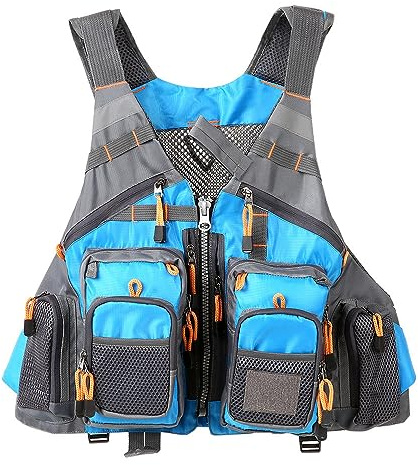 Multifunctional Kayak Life Jackets for Adults - Fishing, Multi Pocket Portable Detachable Clothing with Floating Material Breathable Life-Saving Rock Fishing (Sky Blue)