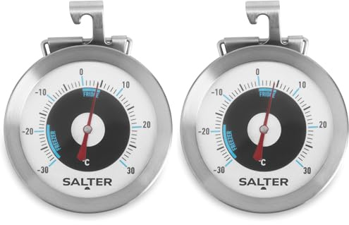 Salter 517 SSCR Fridge Thermometer – Stainless Steel Large Dial Temperature Gauge, Waterproof Freezer Thermometer, Easy Read, Hang Up Or Stand, Temp. Range -30 To 30°C, Safe Food Zones Markers