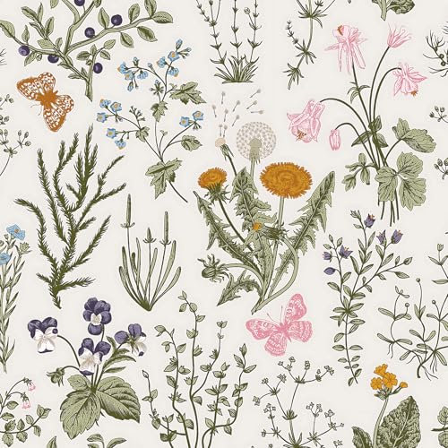 Yomshi Self Adhesive Wallpaper Floral Butterfly Contact Paper 41CM×3M Plant Pattern Waterproof Peel and Stick Decorative Vinyl Wrap for Bedroom Living Room