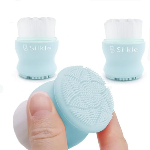 SILKLE Silikon-Gesichtsschrubber – vielseitige Hautpflege, unverzichtbar für sanfte Gesichtsreinigung, Peeling und Peeling, Gesichtsreinigungs- und Reinigungsbürste für Ihre Haut, 2 Stück, Blau