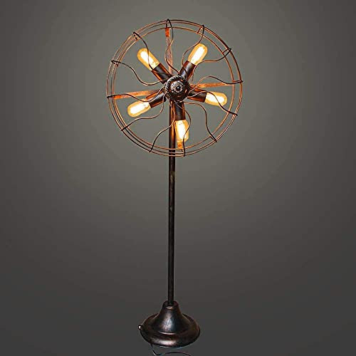 LIPJIA Lámpara para Exteriores,Lámpara de pie Americana Industrial Victoriana Retro Ventilador Alambre Jaula de Metal E27 5 Luces Bronce Oxidado Hierro Forjado Tubo de Agua lámpara de pie para Sala