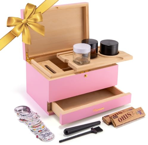 Marvero Große Bambusbox mit herausnehmbarem Rolltablett,Rosa