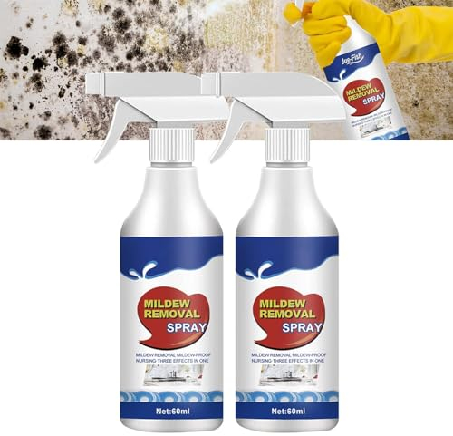 Spray de eliminación de moho, espuma limpiadora de moho de 60 ml, spray de eliminación de moho de pared para paredes, azulejos, suelos, fregaderos, bañeras e inodoros (2 piezas)