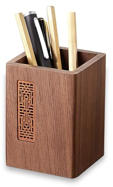 Kaizuca Holz Stifteköcher, Quadrat Stiftehalter, Schreibtisch Organizer, Handarbeit, für Schreibware, Make Up Pinsel, Schreibtische, Büros (D)