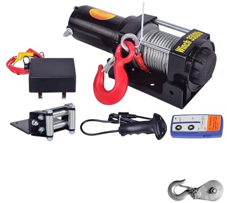 Polipasto eléctrico pequeño portátil, cabrestante de grúa eléctrico montado en vehículo de 12v 24V, cabrestante de autorrescate for vehículos Todoterreno YIJIAN (Color : 12v 3500 lbs Dual Switch)