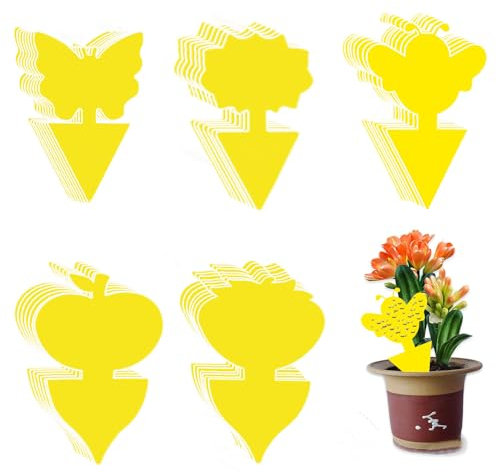 RYAN 100 Pièces Anti Moucherons IntéRieur,Inséré Jaune Piège à Insectes Double Face,Anti Moucherons Plantes Intérieur Adapté Aux Plantes de Jardin Fleurs Et Fruits en Pot (5 Styles)