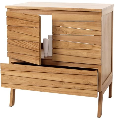 Mendler Teak-Waschbeckenunterschrank HWC-M73 87x81x56cm Teak | Waschtisch, Schrank, hochwertiges B-Grade-Teak, (Kernholz, 20-30 Jahre)