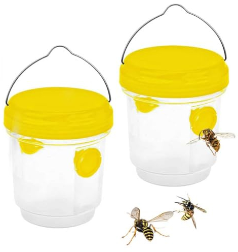 Wasp Traps Outdoor Hanging Reusable Waterproof Yellow Jacket Traps Effective Hornet Traps Bee Catcher For Garden Outdoor Courtyard Wasp Catcher For Outdoor Balcony Repellent Without Chemicals (2PCS)