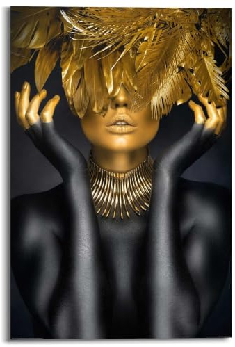 REINDERS Wandbild, Golden Feathers, Wohnzimmer, Bilder, Wanddeko, Room Decor, MDF, Gold, 90 x 60