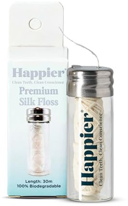 Happier Beauty Plastic Free Dental Floss - Biodegradable Silk Floss with Light Mint and Candelila Wax for Fresh Flavour and Easy Glide Feeling