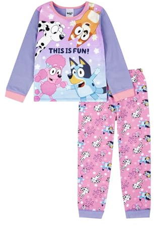 Bluey Girls Pyjamas | Bingo Coco och Chloe PJs set för flickor | bomullspyjamas för flickor | Officiella varor, Lila, 4-5 Years