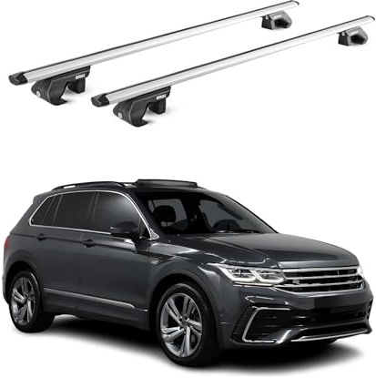OMAC Dachträger für VW Tiguan Allspace 2016-2023 Aluminium Silber | TÜV geprüft, bis 90 kg Traglast, T-Nut-Befestigung, für Standard-Dachreling geeignet, Querträger, Grundträger