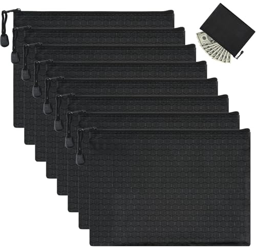 8 Stück Geldtasche Wasserdicht, A5,24 x 18 cm, Schwarz