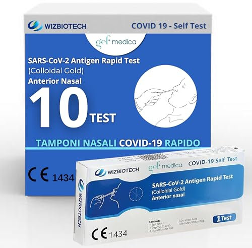 gef + medica - 10 Tamponi Rapidi Nasali - Test per Nuove Varianti 2025 - Sensibilità 100% a carica virale alta, Certificati per Uso Domestico