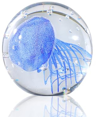 JFTOSALE Handgeblasene Glasqualle, Meerestier-Ornament für Aquarium, Schreibtisch, Papierbeschwerer, Strandhaus und Küstenmeer-Themen-Dekoration (8 cm)