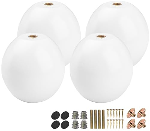 La Vane 4 inch Solid Wood Round Ball Furniture Legs Bun Feet, White,4PCS | Large Size for DIY Heavy Sofa Bed Dresser Coffee Table Cabinet, Minimalist Modern, with M8 Bolts & Plates & Floor Protections