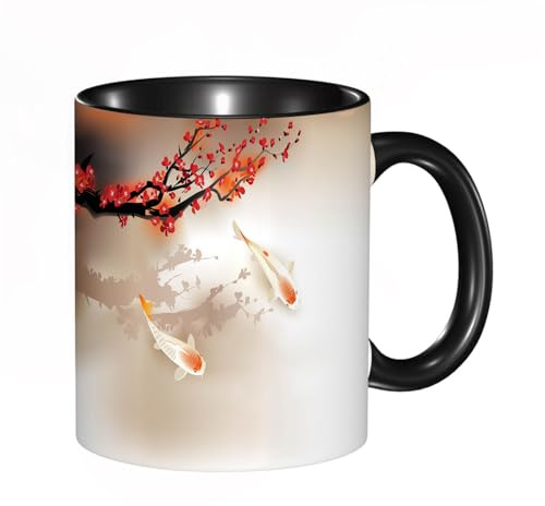 EKLMPS Tazza grande per caffè e tè a colazione - idee regalo per uomo e donna - in porcellana, 330 ml (11oz),Ramo di ciliegio giapponese Sakura realistico con fiori in fiore