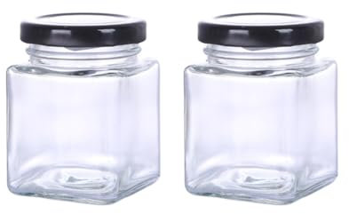 2 Pieces 3.3oz Square Small Honey Jars with Black Lid Glass Jars Yogurt Jars Glass Pudding Jars Mason Jars Spice Jars Canning Jars for Jelly Jam Honey Spice Candle Food Storage, 5.3 x 7.5cm