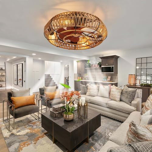 Retro Ceiling Fans with Lights with Remote Control, Reversible Silent Fans with Lights 6 Speeds Dc Ceiling Lights Fan Timer Industrial Fan Lamp for Bedroom, Lounge