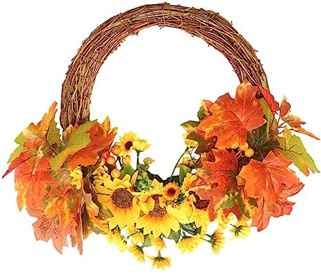Warmhm Sonnenblumenkranz Künstlicher Blumengirlande Kranz Dekor Rattan Hängende Verzierung Landhausstil Wanddekoration Haustür Fenster Decoration