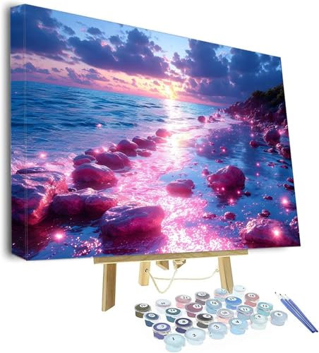 Malen Nach Zahlen Erwachsene, Traum Paint by Numbers Adult, Strand DIY Handgemalt Ölgemälde Mit 3 - Pinseln und Acrylfarbe Knitterfreie Leinwand Kit, Wand Deko Bilder Ohne Rahmen, 50x40cm P-839