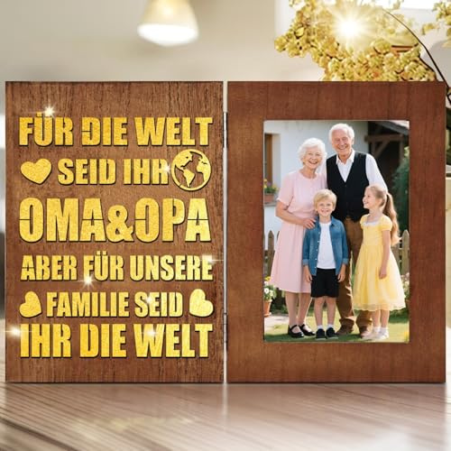 Charfia Oma und Opa Geschenke, LED Bilderrahmen 10.16 x 15.24 cm, Geschenk für Großeltern in Herzform, Warme Worte Gravur, Beleuchtet, für Geburtstag, Weihnachten, Muttertag, Vatertag