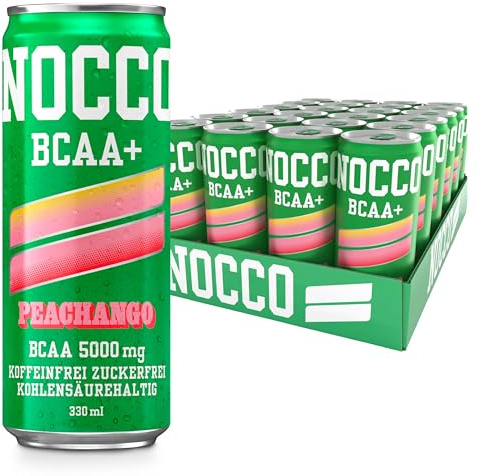NOCCO BCAA Energy Drink – Zuckerfreies, Veganes Funktionsgetränk mit Aminosäuren und Vitaminen – Mango- und Pfirsichgeschmack, 24 x 330ml inkl. Pfand (Peachango)