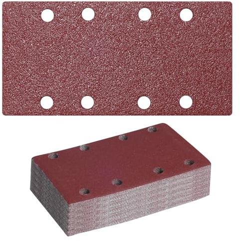 Schleifpapier Set 50 Stück 93x185mm Klett 40/60/80/120/240 Körnung 8 Loch | Schleifpapier Klett für Schwingschleifer und Multischleifer, Schleifpad Geeignet für Holz, Metall und Kunststoff