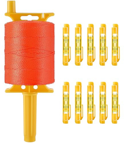 1000 Ft #18 Mason String Line Reel with Braided Nylon String Line Level Kit for Construction, Gardening, DIY and Outdoor Projects (Orange)