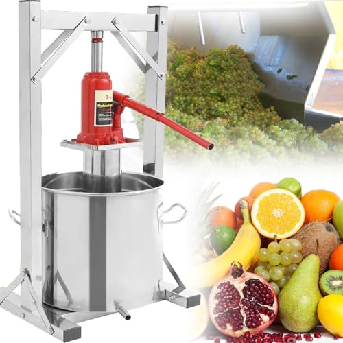 YANGYMM Prensa HidráUlica de 12/22 L para Vino Frutas, PequeñA MáQuina para Zumo de UVA Uso DoméStico, con Gato HidráUlico Auxiliar, FáCil de Usar, para Prensar Uvas Otras Frutas 22L